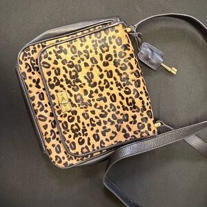 Fossil Animal Print Crossbody Bag with Black Accents
